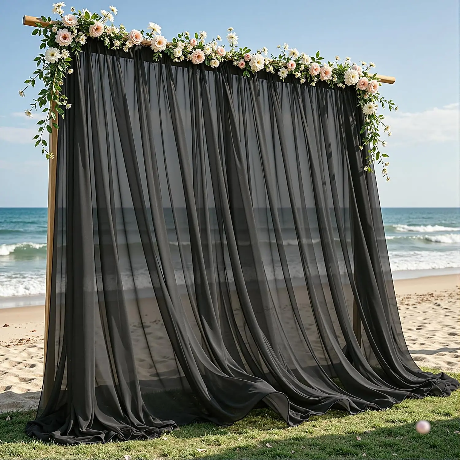 10ft×10ft Wrinkle Free Black Backdrop Curtain Drapes, 2 Panels 5ftx10ft Sheer Tulle Chiffon Backdrop Panels Curtains for Wedding  Shower Birthday Party Stage Photo  Decorations
