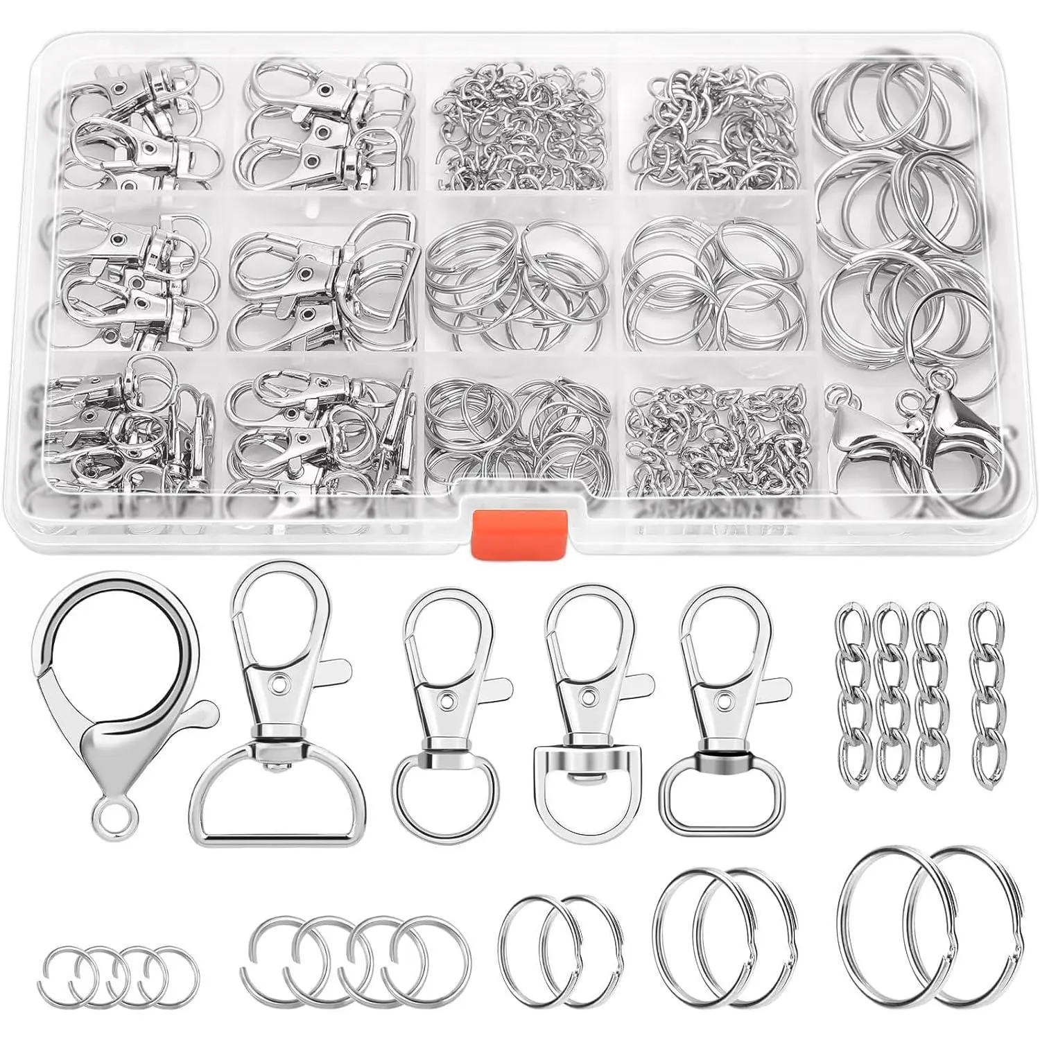 300 count  Making Kit,  Craft Supplies Including Key Chain Clips, Lanyard Snap Hooks, Key Rings and Jump Rings for Key Chain Making, Purse Making, Lanyard Making