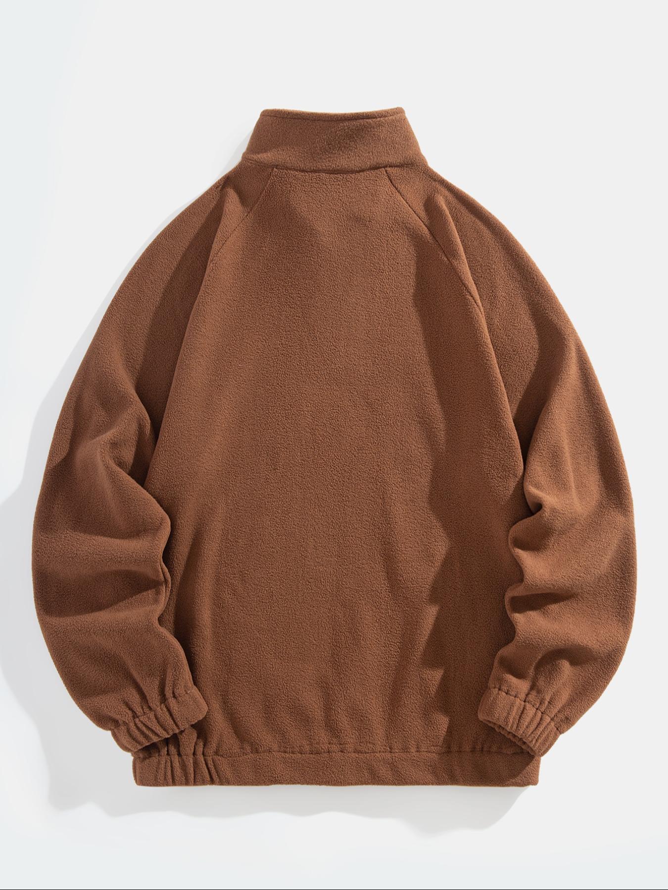 Men's Landscape & Letter Print Zip Front Fleece Sweatshirt, Loose Casual Raglan Sleeve Stand Collar Pullover for Fall & Winter, Men's Clothes for Daily Wear, Winter Fashion Clothing