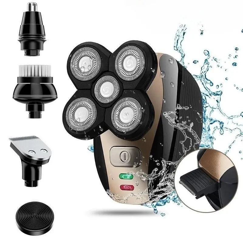 5-blade rechargeable electric shaver, bald head hair clipper, with LED display, wet and dry dual-use smart grooming tool, Rotary Shavers, suitable for men and sensitive skin