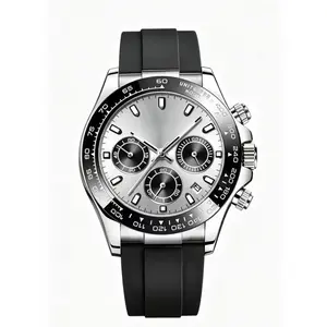 Men's Lightweight Rubber Strap Racing Chronograph Quartz Watch, Polished Steel Case, Business Casual Sports Chronometer Wristwatch, 3 Colors Available