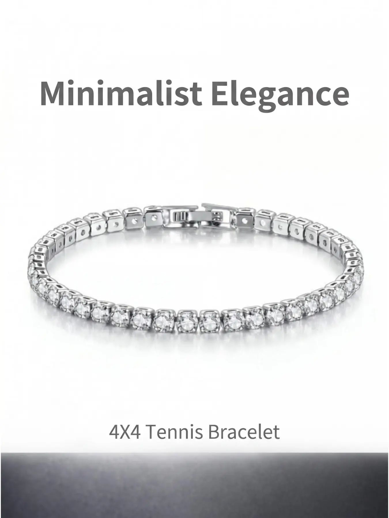 4mm Square Micro Pave CZ Tennis Bracelet, Silver & Yellow Gold Two Tone White Crystal Stackable Bracelet Minimalist Chain Jewelry Gift for Women Men Daily Party