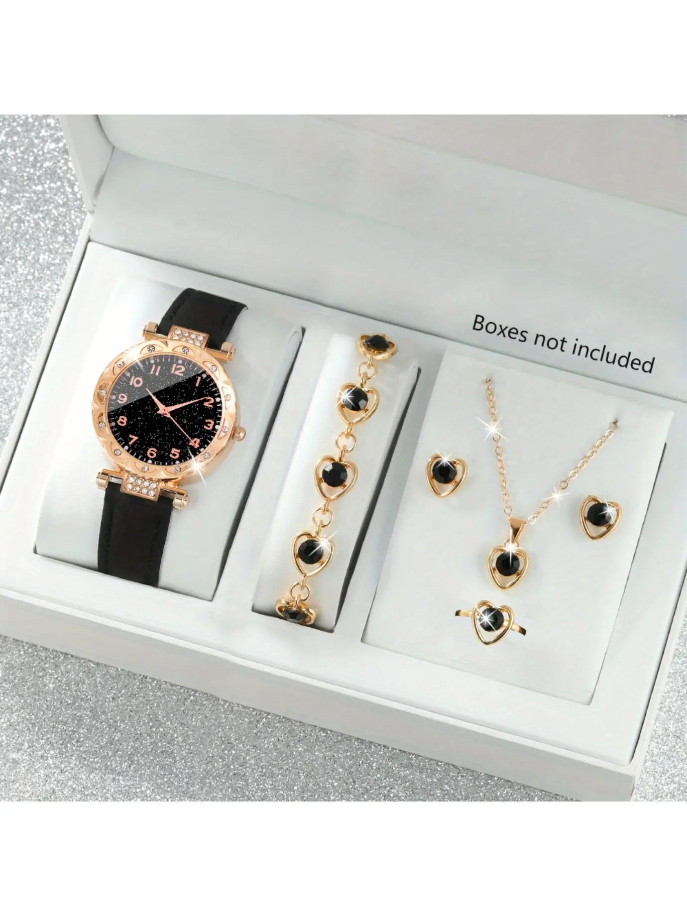 6pcs Casual Trendy Women'S Quartz Fashion Watch Set, Including a Watch, Earrings, Necklace, Bracelet, And Ring. Women's Wrist Watches A Perfect Gift for Women, Especially for Valentine'S Day