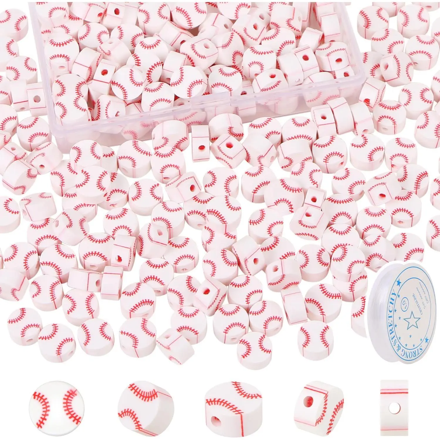 100 count Baseball Beads for  Making, Polymer Clay  Ball Beads Bulk with Box, 10mm White