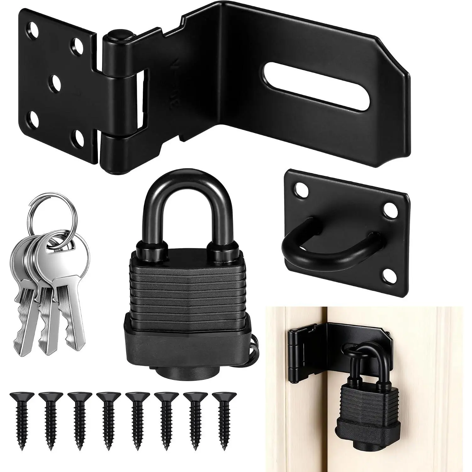90  Door Lock Latch, 4 Inch Stainless Steel Hasp Latch with Padlock  Screws, Heavy Duty Hasp Lock,  Pad Lock Latches for Mailbox Wooden Gate Shed Cabinet