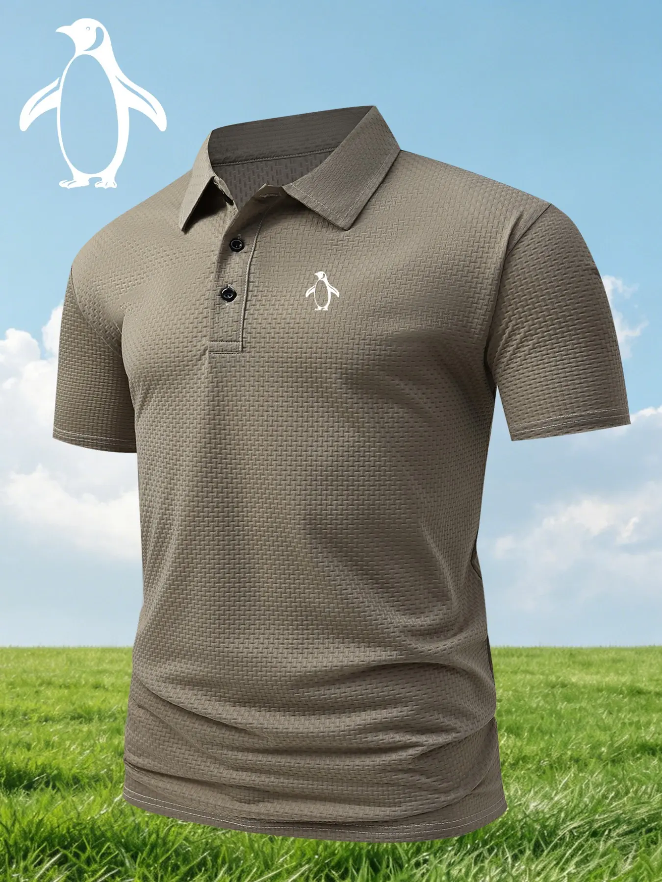 Men's Penguin Print Polo Shirt, Fitted Casual Style, Breathable and Comfortable, All Seasons Wear, High-Quality Durable Fabric