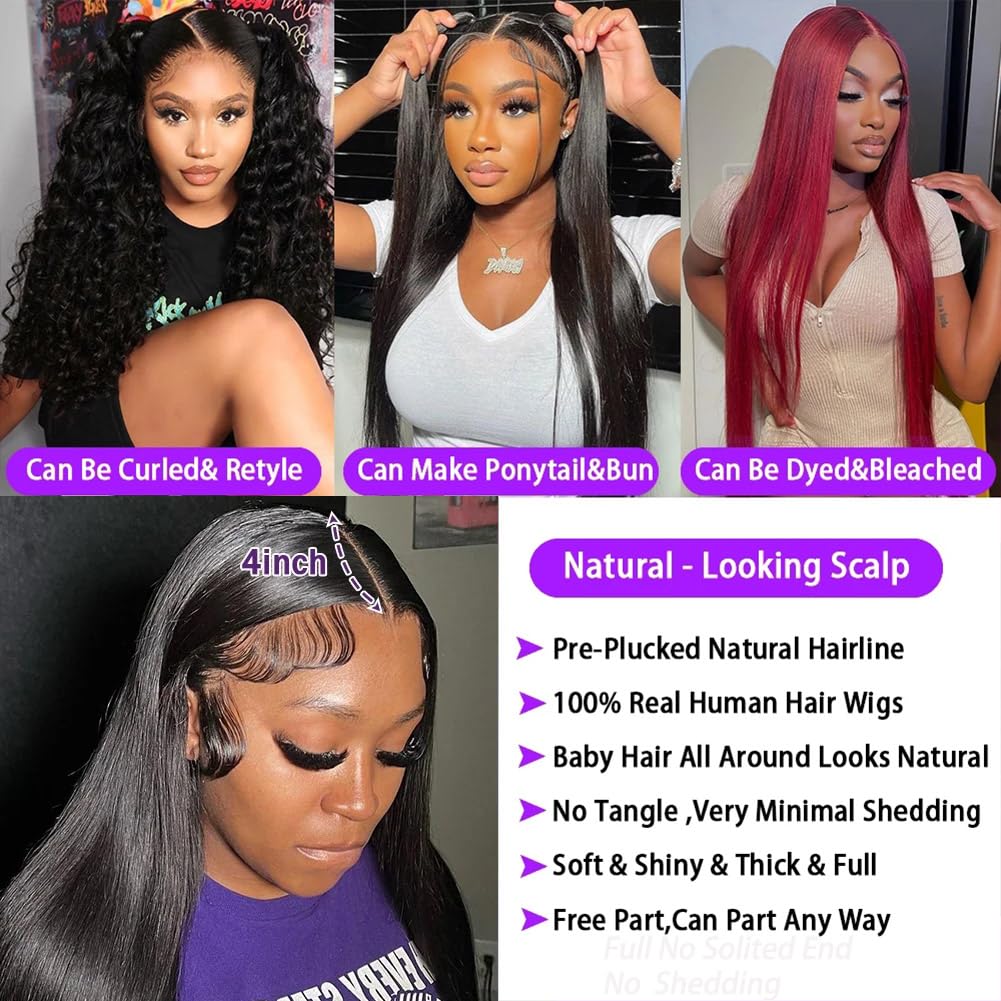 Bling Hair 13x4 13x6 Lace Frontal Bone Straight Wigs Brazilian Human Hair Wigs On Sales Pre Plucked Hd Transparent Human Hair For Woman 4x4 Lace Closure Cheap Wigs 30 28 Inch 180% Density TikTokShopStockUp