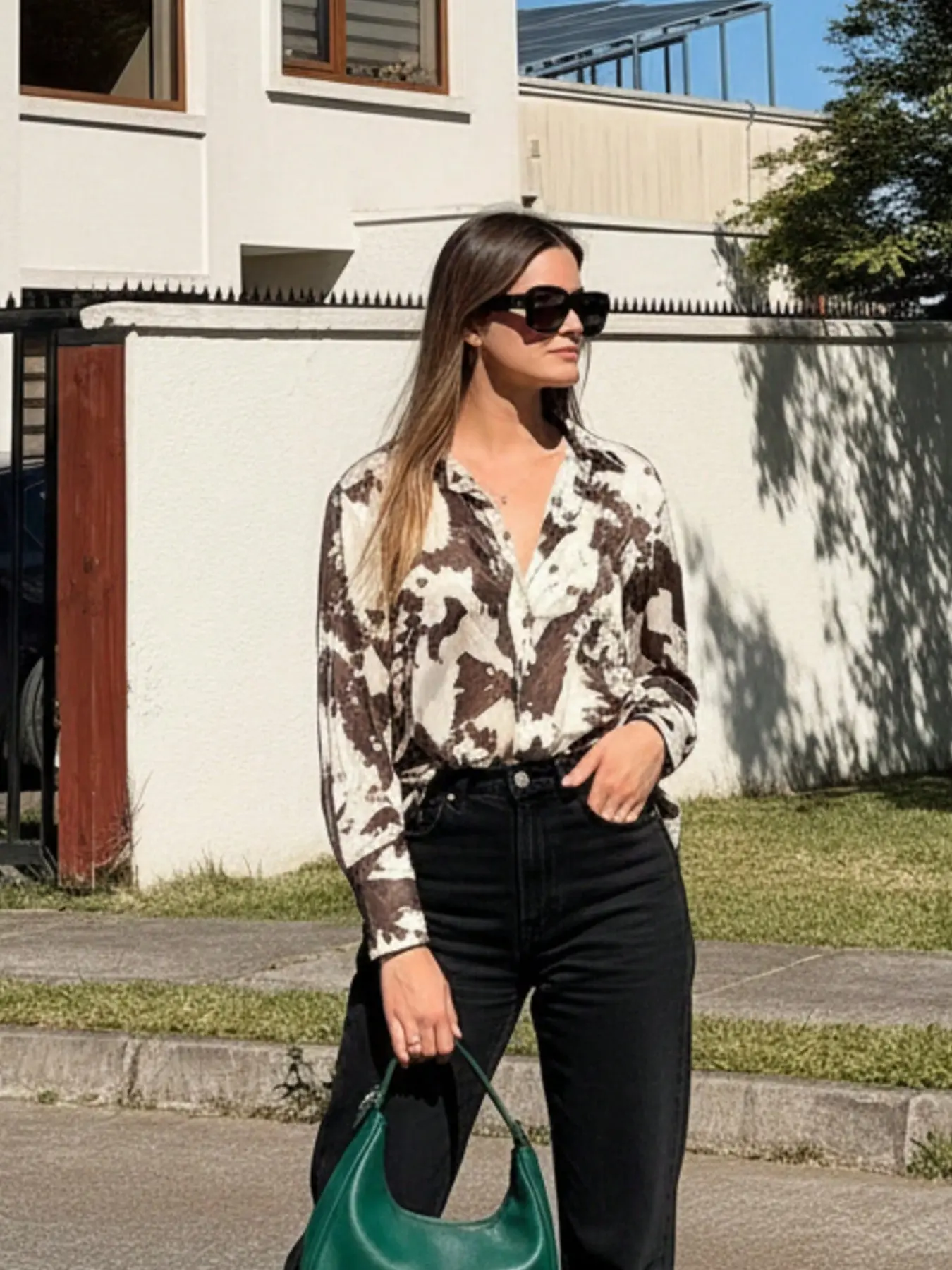 Women's Cow Pattern Casual Shirt, Long Sleeve Fitted Top, All over Print Design, Spring & Fall Fashion, Unisex Style