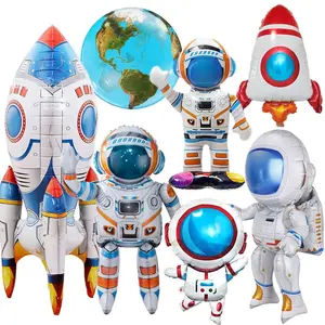 3D Rocket Balloon Self Standing Foil Balloon with Base Astronaut Balloon Rocket Balloon for Outer Space Party Decoration