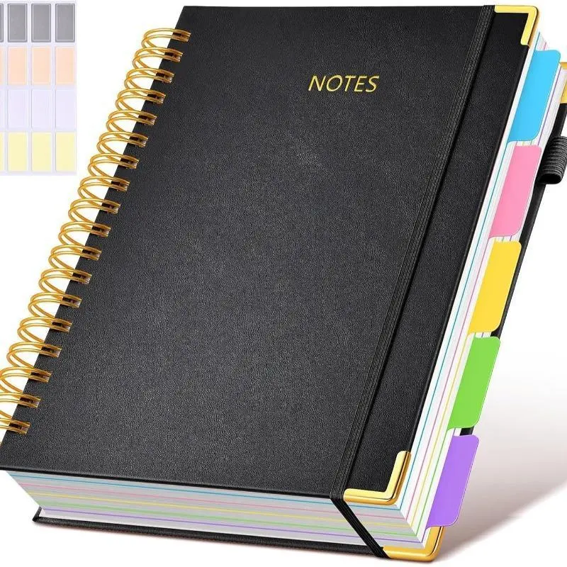 Large B5 Hardcover Lined Notebook Removable Tabs Separators Thick Paper 300 Pages Spiral Bound Notebook Journal Notepad for Study Work Business Writing