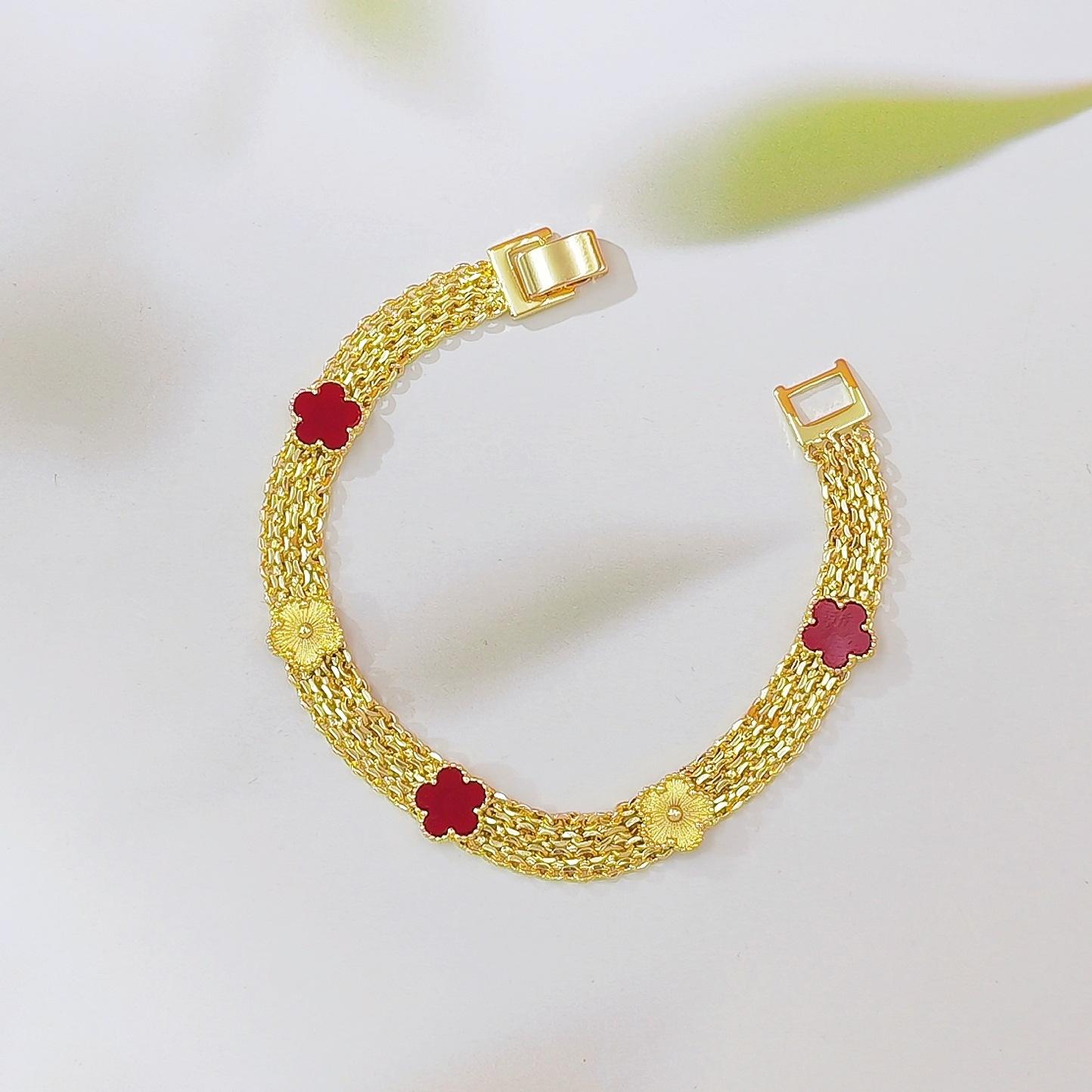 Colorful Clover & Five-Leaf Lucky Bracelet for Women, White Shell Inlaid Design, Trendy Y2K Aesthetic Fashion Jewelry, Dainty & Versatile for Daily Wear, Parties & Holiday Gift Giving