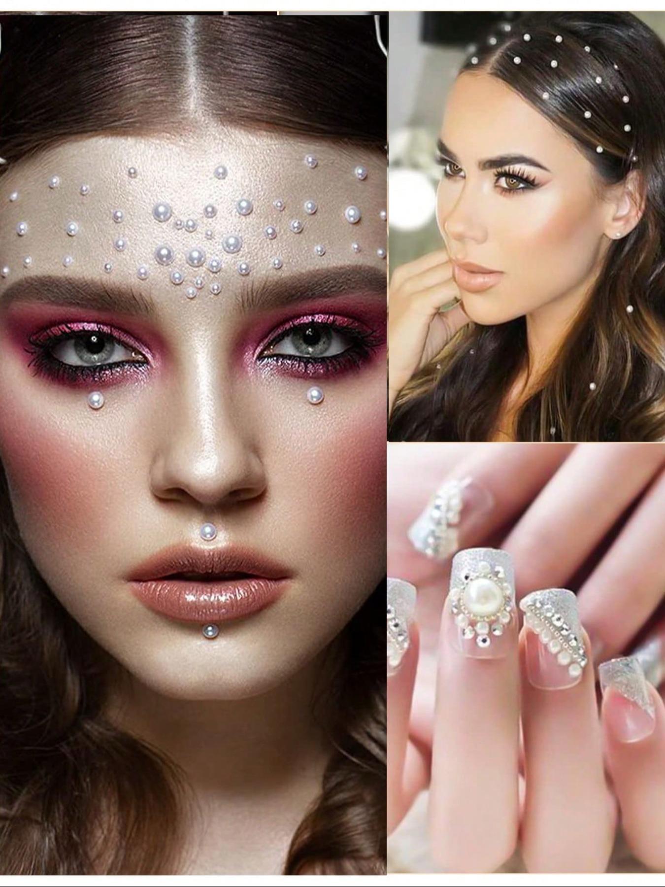 Summer Faux Pearl Decorative Stickers, 1000pcs Self Adhesive Pearl Stickers, Pearl Stickers for Crafts, Stick on Pearls, Face Pearls, Pearl Stickers for Makeup Nail Diy Crafts, Assorted Size for Women & Girls, Sticker Packs