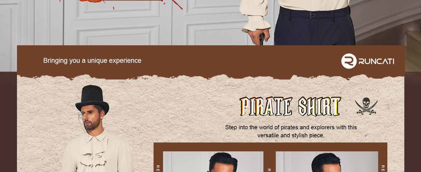 Runcati Mens Pirate Shirt Ruffle Victorian Renaissance Vampire Poet Puffy Shirts Gothic Steampunk Medieval Costume