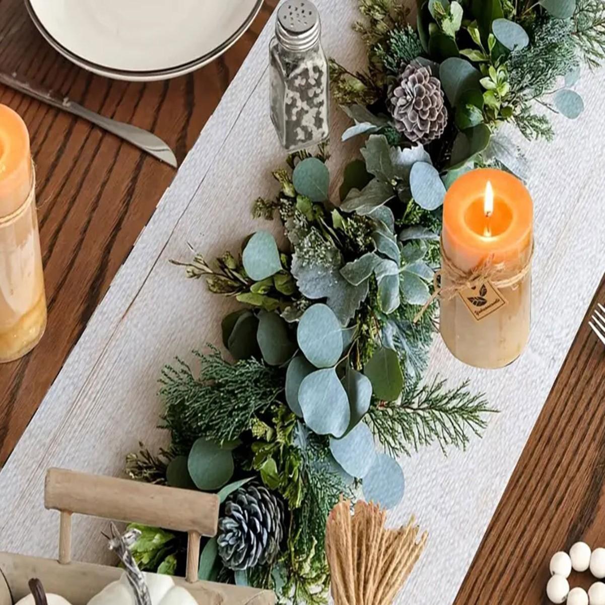 1pc Christmas Decoration Restaurant Pine Branch Table Runner Christmas Kitchen Dining Table Decoration Runner