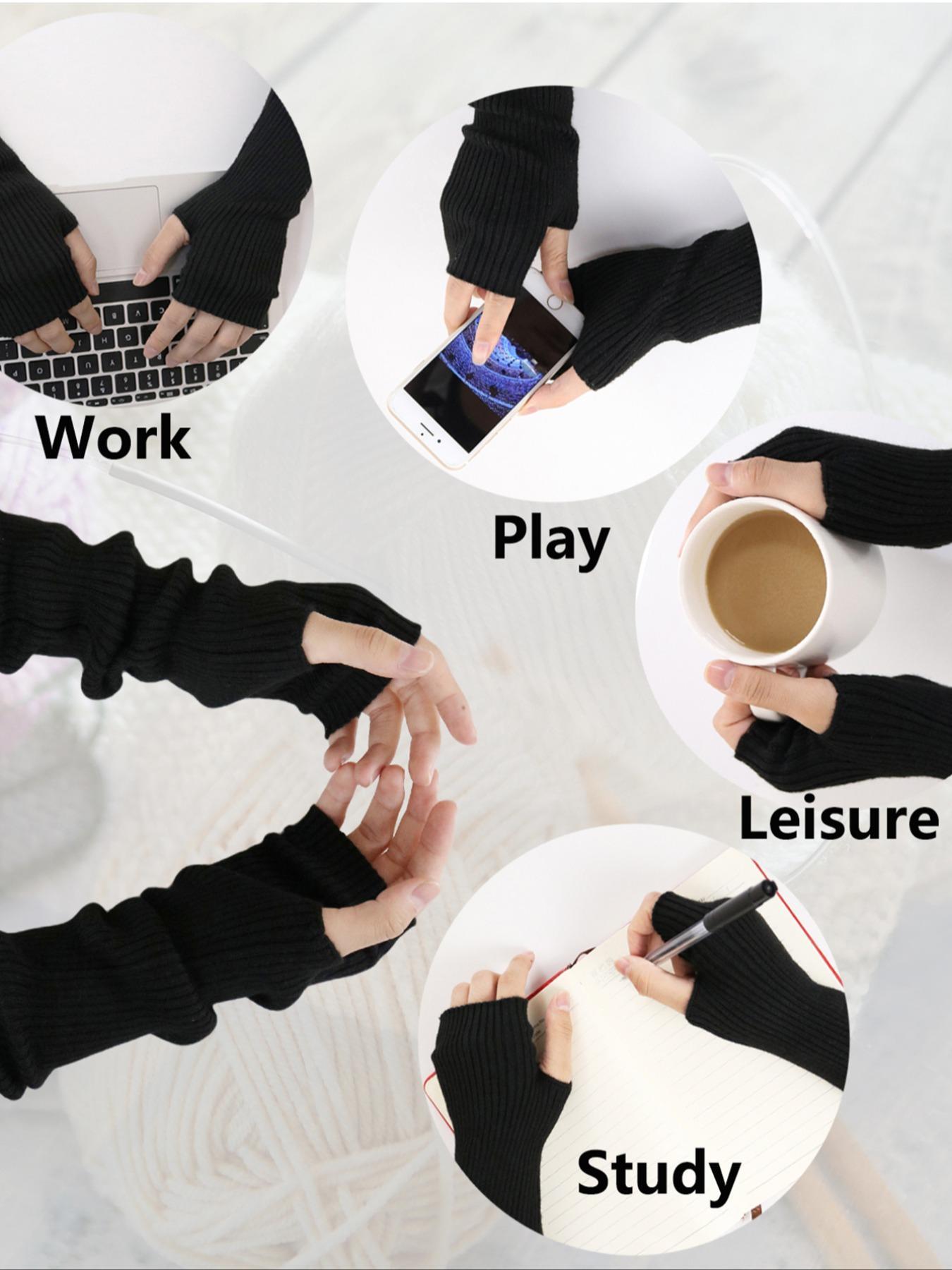 Women's Arm Warmers, Knit Cashmere Wool Blend Long Fingerless Gloves for Fall & Winter, Casual Plain Design, Moderate Fabric Thickness