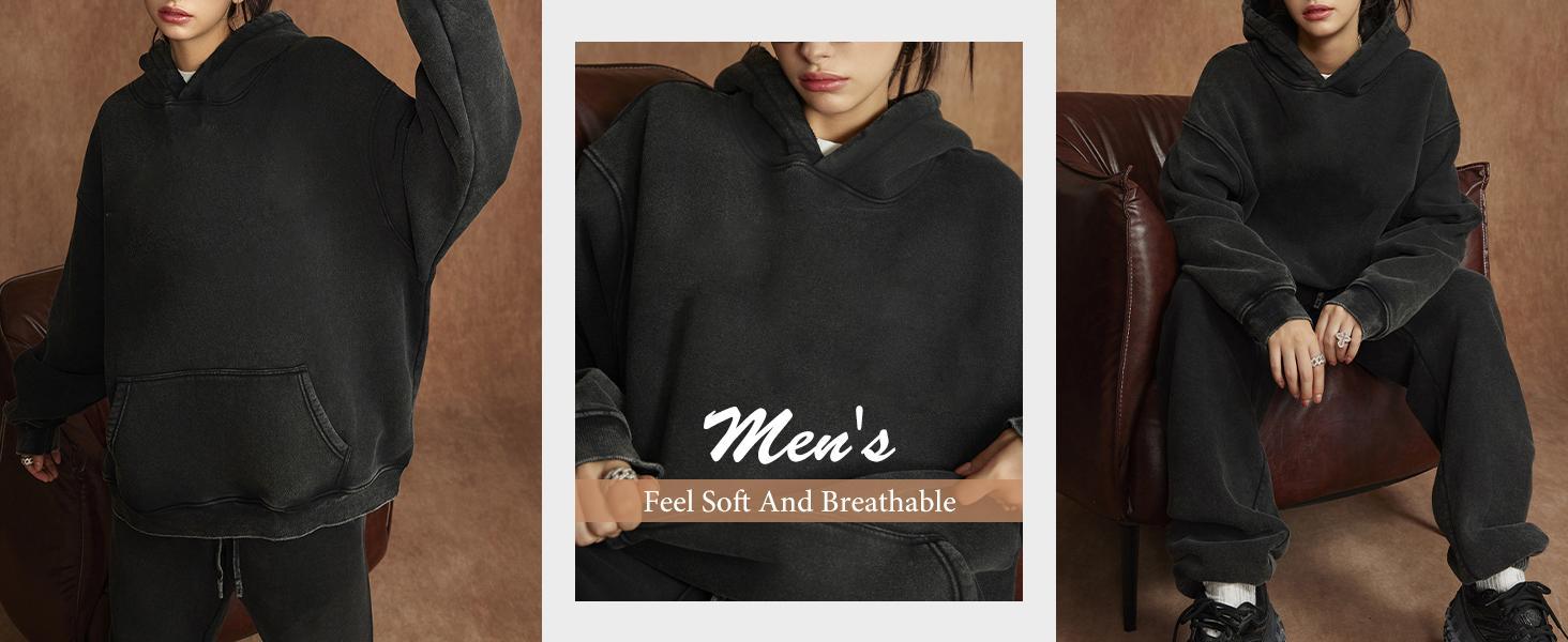 Womens Oversized Hoodie Couples Heavyweight Hoodies Vintage Acid Wash Hoodie Cotton Fleece Hoodies for Women