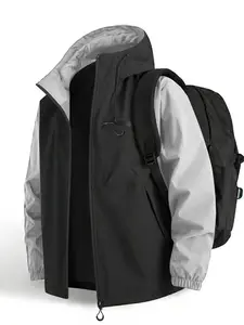 Men's Casual Outdoor Windproof Hoodie Jacket, Adjustable Drawstring Hood, Zip Pockets, All-Season Lightweight Coat