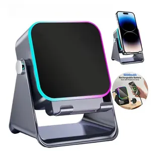 (upgrade)5 In 1 Auto-induction Wireless Induction Speaker 8 RGB Light Phone Stand Surround Sound Portable Bluetooth Phone Holder