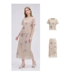 TCH - Butterfly Embroidery Lace Co-ord Set | Cottagecore Vintage Two-Piece Midi Skirt & Top | Fairycore Aesthetic Elegant Summer Matching Set