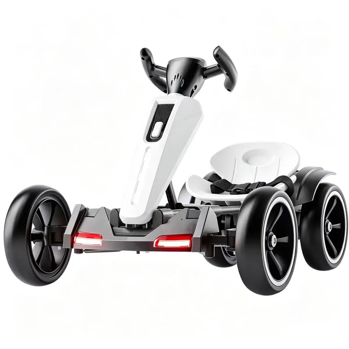 Aobtkel Rechargeable 12V Electric Kids Foldable Go Kart Ride On Toy, 2-Position Adjustable Seat, Bluetooth Music, LED Lights, 4 Non-Slip EVA Wheels, ASTM CPSIA Certified, White Gift for 3-6 Year Olds (Outdoor/Backyard), Folding