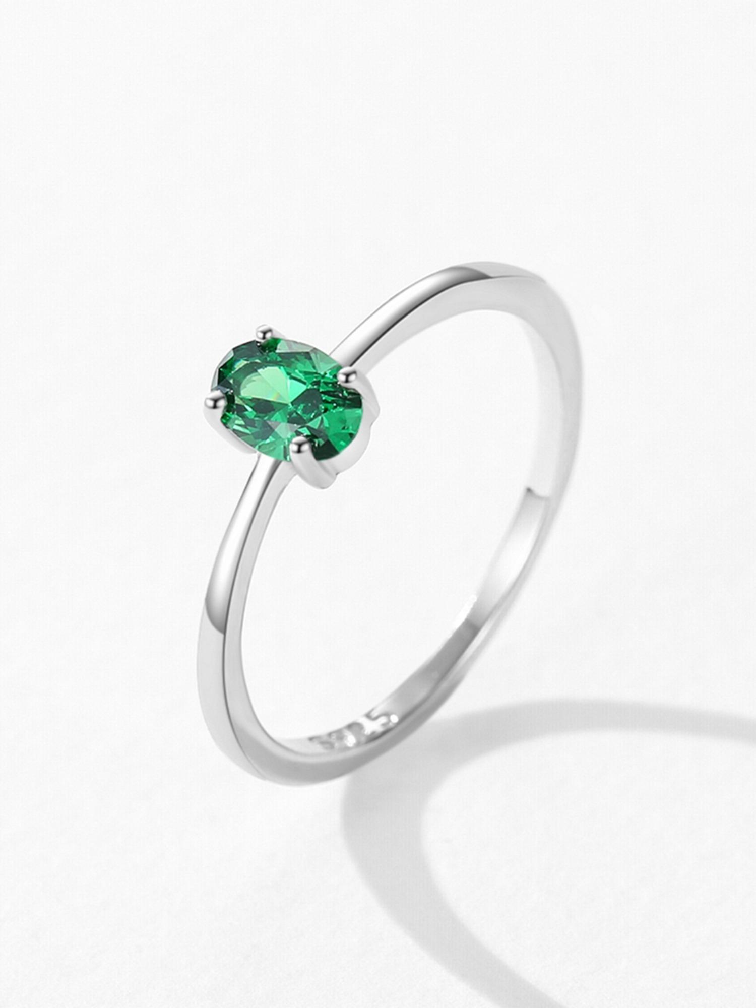 925 Sterling Silver Minimalism Oval Shining Green Zircon Ring, Fashion Jewelry for Party, Daily Clothing Decor, Trendy All-match & Exquisite Jewelry for Birthday Gift