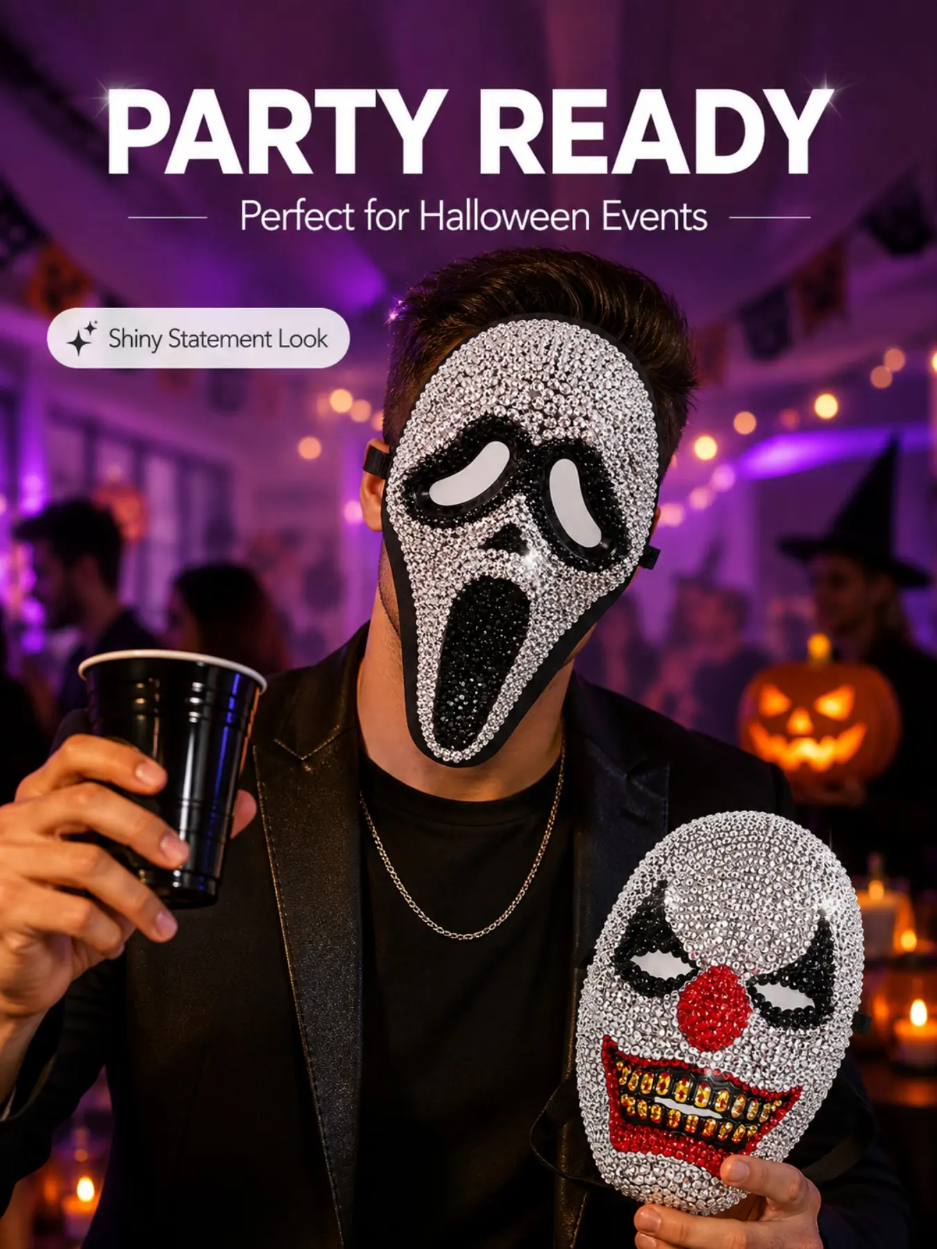 1pc Rhinestone Skull Ghost Mask, Halloween Carnival Horror Funny Face Party Mask, Spooky Dance Mask for Halloween Celebrations