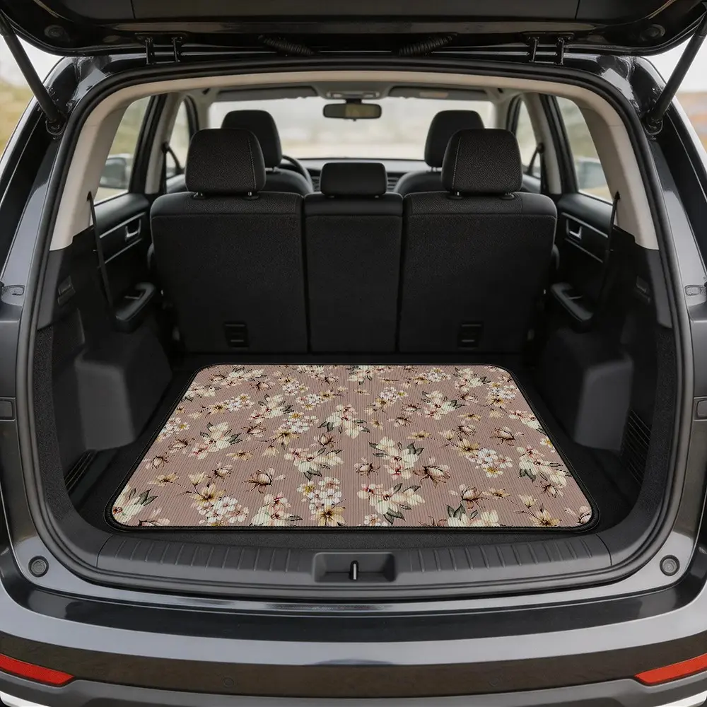 Watercolor Magnolia Floral Car Trunk Mat, Waterproof Non-Slip Durable, Universal Fit for Sedan Suv Van, Easy Clean Car Interior Accessory