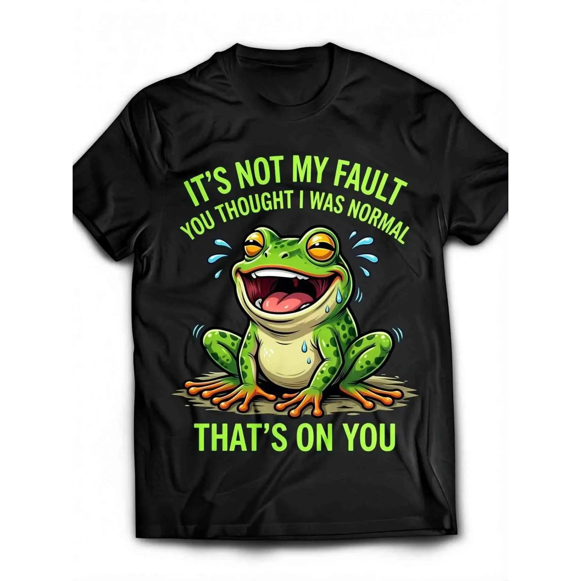 Men'S And Women'S Same Fun Frog Print T-Shirt, You Think I'M Normal And Blame Me, Humorous Pattern Pure Soft Round Neck Short Sleeves Black Bottom~~ Gift Personalized Design