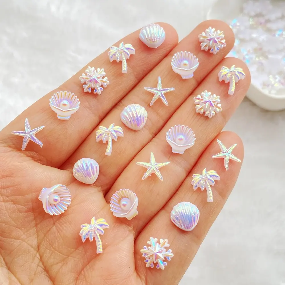 70pcs mini Christmas snowflakes, starfish, shells, coconut trees, flat back nail art, rhinestone jewelry, resin accessories, scrapbook making