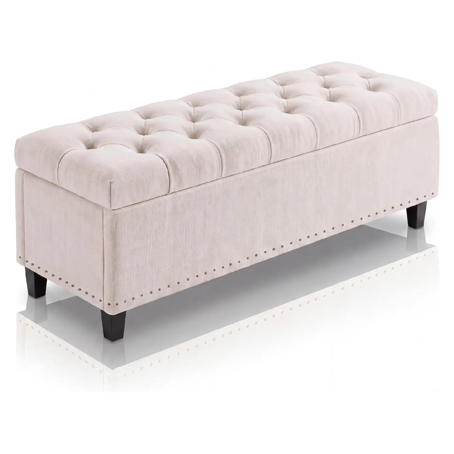 Upholstered Storage Ottoman Bench, 51in Rectangular End of Bed Bench with 30-Gallon Hidden Storage, Button-Tufted Upholstery, Safety Hinges, Wood Legs for Bedroom