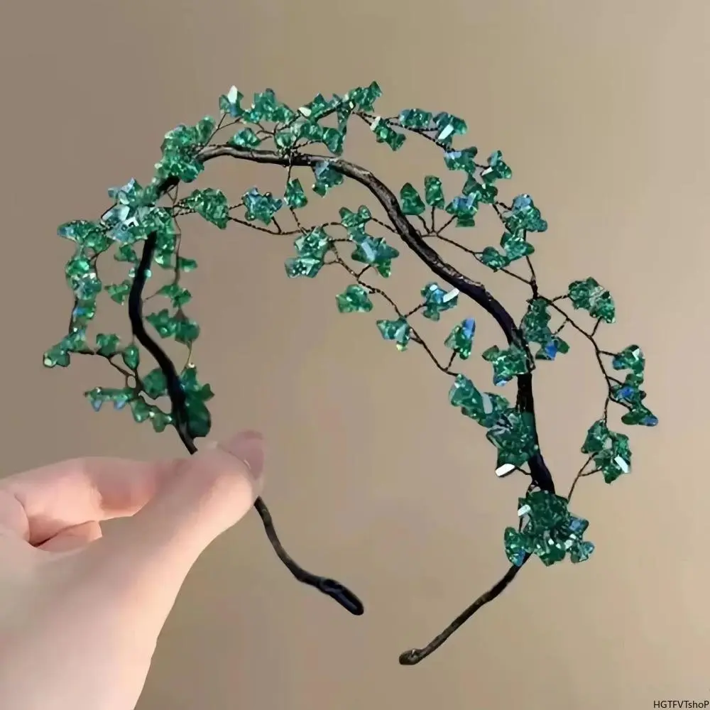 Irregular Green Beaded Fairy Coquette Aesthetic Headband, Luxury Unique Elegant Viral Hair Accessory for Women & Teen Girls, Suitable for Daily Wear, Dating, Party & Outfit Photoshoots, Headbands, Fairycore, Curved Band, Party/Dating