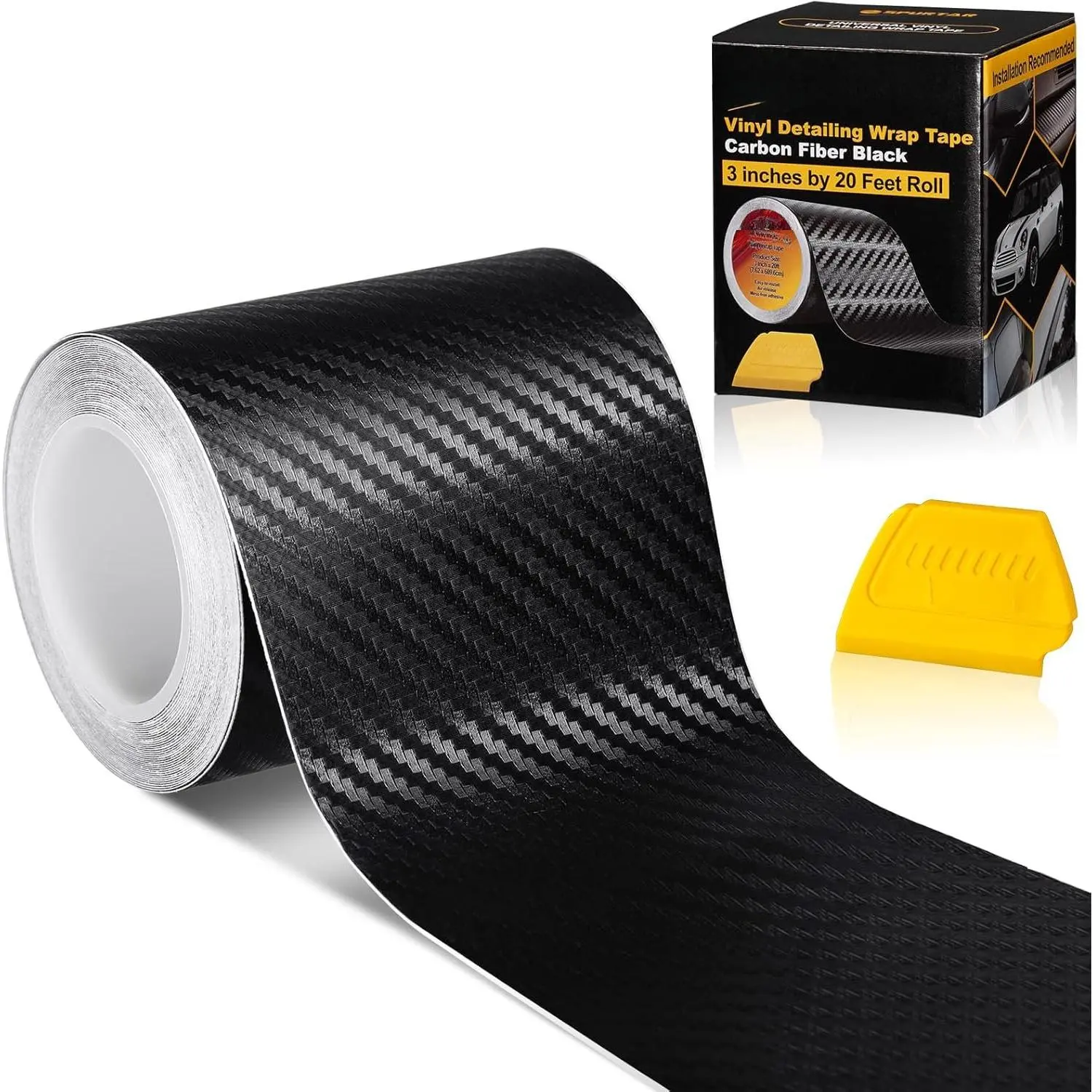 Carbon Fiber Wrap Black Vinyl Wrap for , 3 Inch x 20 ft  Chrome Delete Dry Carbon Fiber Tape Door  Guards  Detailing Tape Overlay Vinyl Paper  Exterior Accessories
