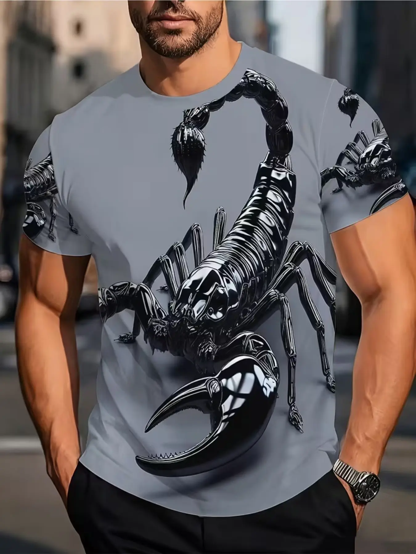 Scorpion Print Men's T-Shirt, Fashion Casual Wear, Ideal for Outdoor Activities, Perfect Gift for Birthdays and Holidays