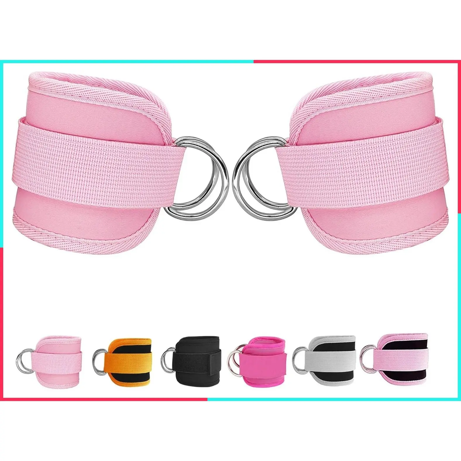 2 Pack Adjustable Ankle Straps for Cable Machines, Padded Ankle Wrist Cuffs with D-Ring and Neoprene Padding for Kickback Glute Workouts, Men Women