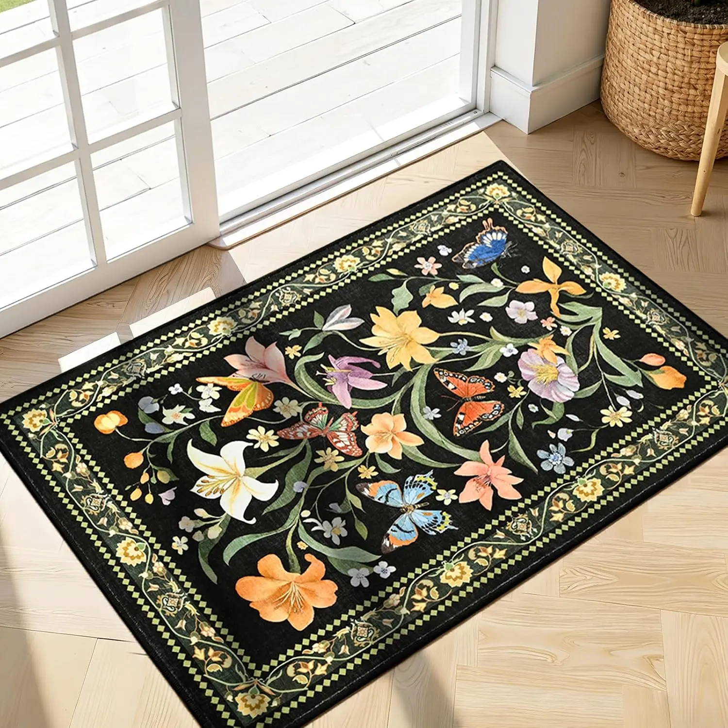 2x3 Small Rugs for Entryway, Non Slip Washable Area Rug for, Soft Low Pile Floral Mat, Vintage Indoor Door Carpet for Entrance, Bedroom, Laundry, Farmhouse Decor