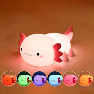 Salamander Silicone Night Light, 1200mAh Rechargeable Touch Lamp with 7 Colors & Timer, Dimmable LED Kids Bedside Lamp, Cute Animal Nightlight for Bedroom Decor & Gifts