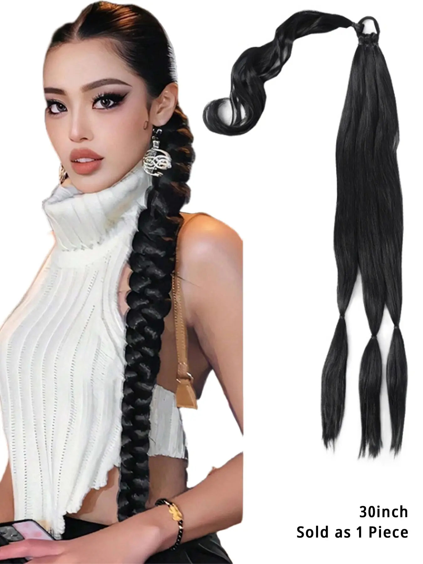 Synthetic Long Ponytail Wig, Twistable Hairband Braids, Fashionable High Ponytail, Wraparound Design, Stylish Synthetic Hair Accessory