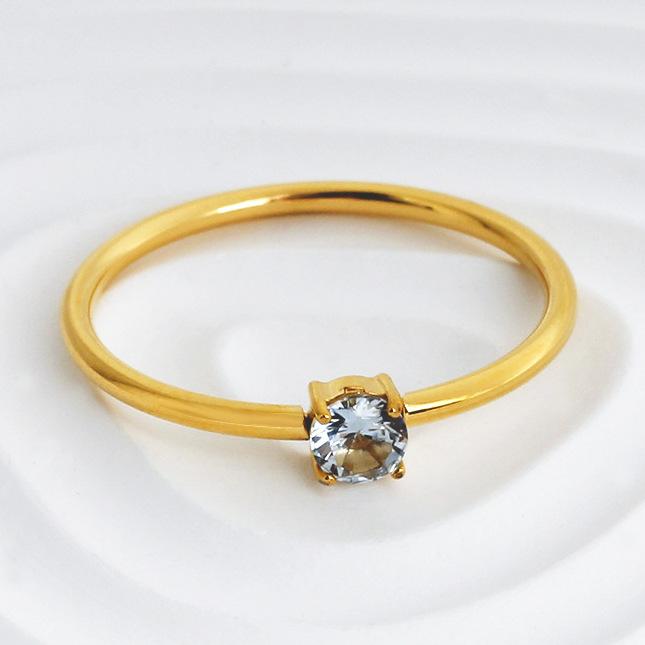 Birthstone Rings for Women Non Tarnish Golden Stackable Rings Dainty Round CZ Pinky Plain Band Ring Personalized Jewelry Gift for Birthday Size 6-9