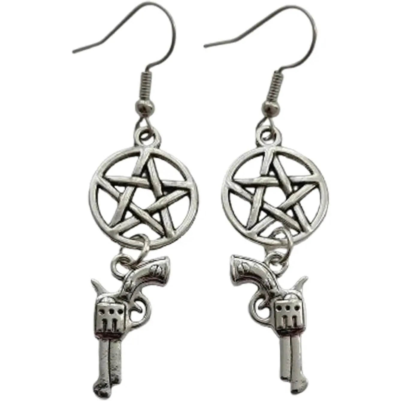 Supernatural Inspired Pentagram Earrings, Cool  Cowboy  Charm | Long Dangle , Punk