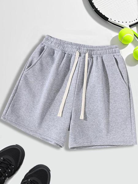 Unisex Drawstring Waist Shorts, Athleisure Casual Shorts, Soft Comfortable Solid Color Basic Style, Suitable for Casual Sports Outdoor Activities