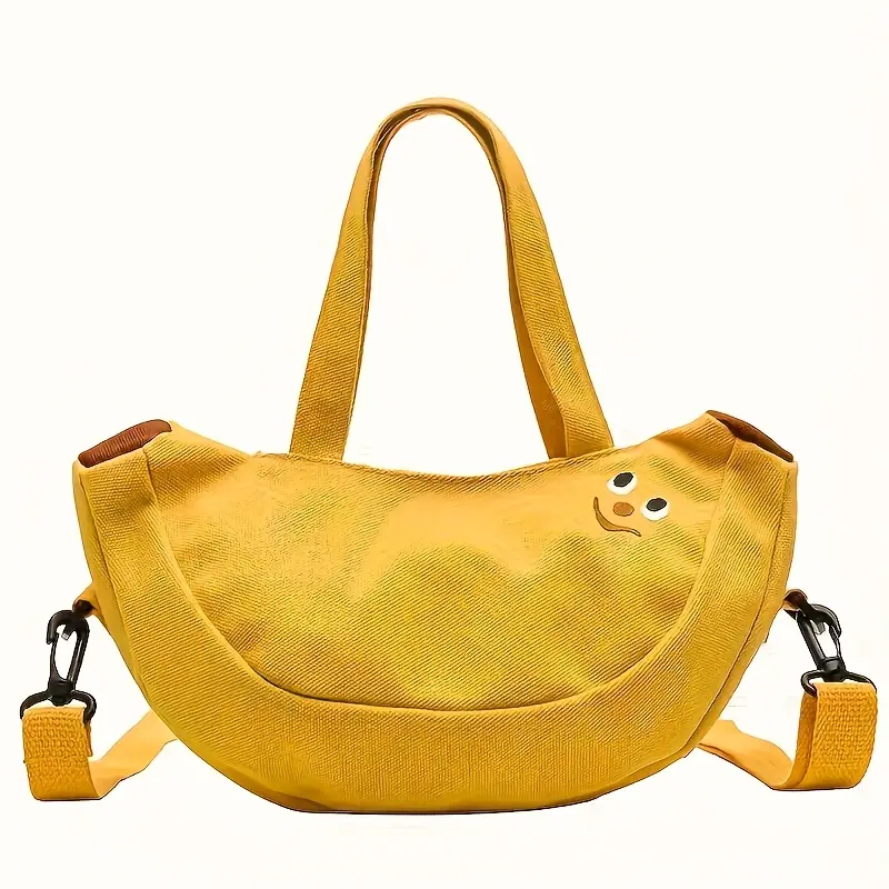 Kawaii Cartoon Banana Crossbody Bag - Adjustable Strap, Vibrant Yellow Soft Shell Coin Purse for Women, Perfect for Daily Outings & Work, Daily Outing Bag |   Playful Design Bag |   Canvas Material, Cute Crossbody Bag