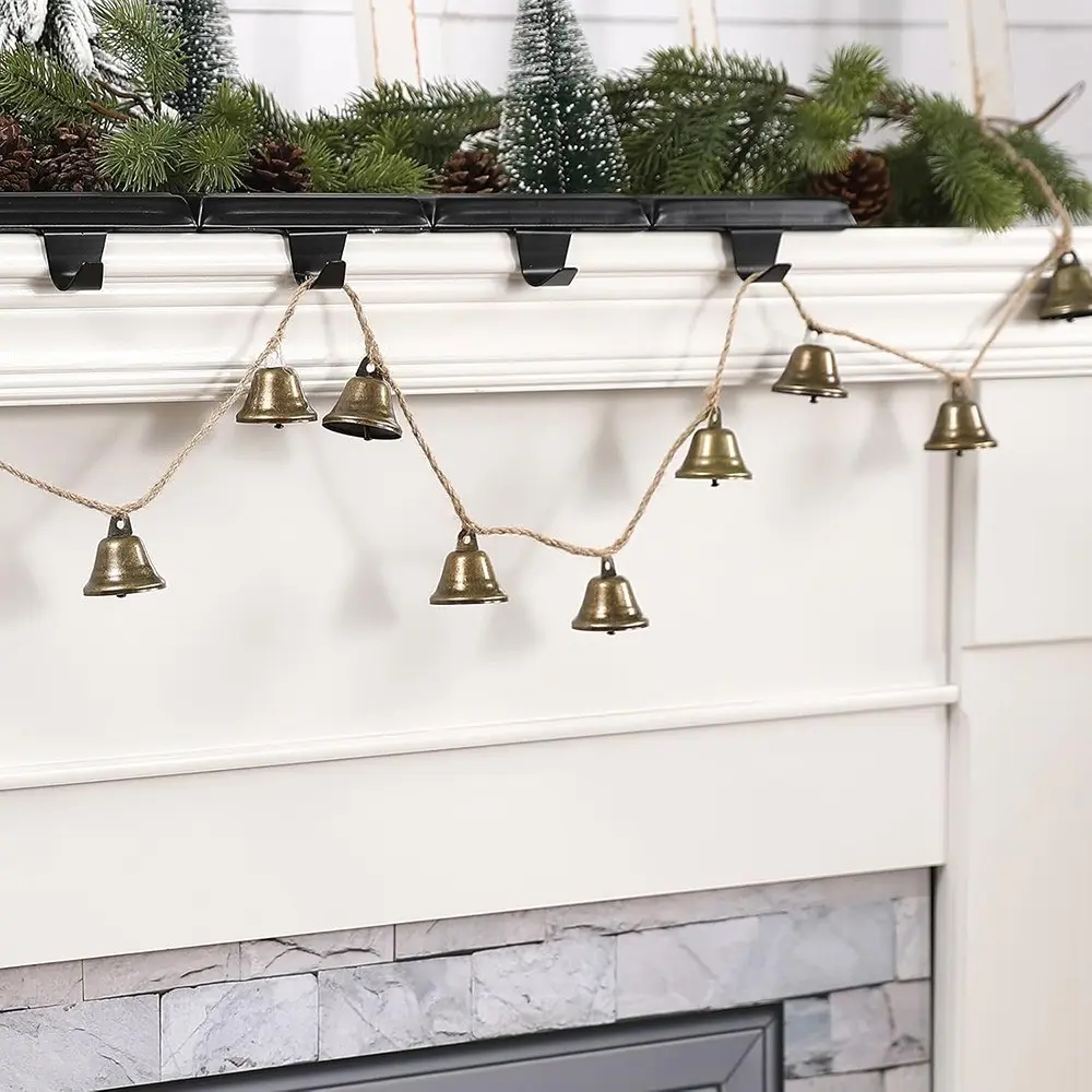 Christmas Bells Christmas Garland Banner Vintage Rustic Farmhouse boho Decor Fireplace Mantel Christmas Tree merry Xmas Eve holiday home Door Wreath hanging decoration gift photo props