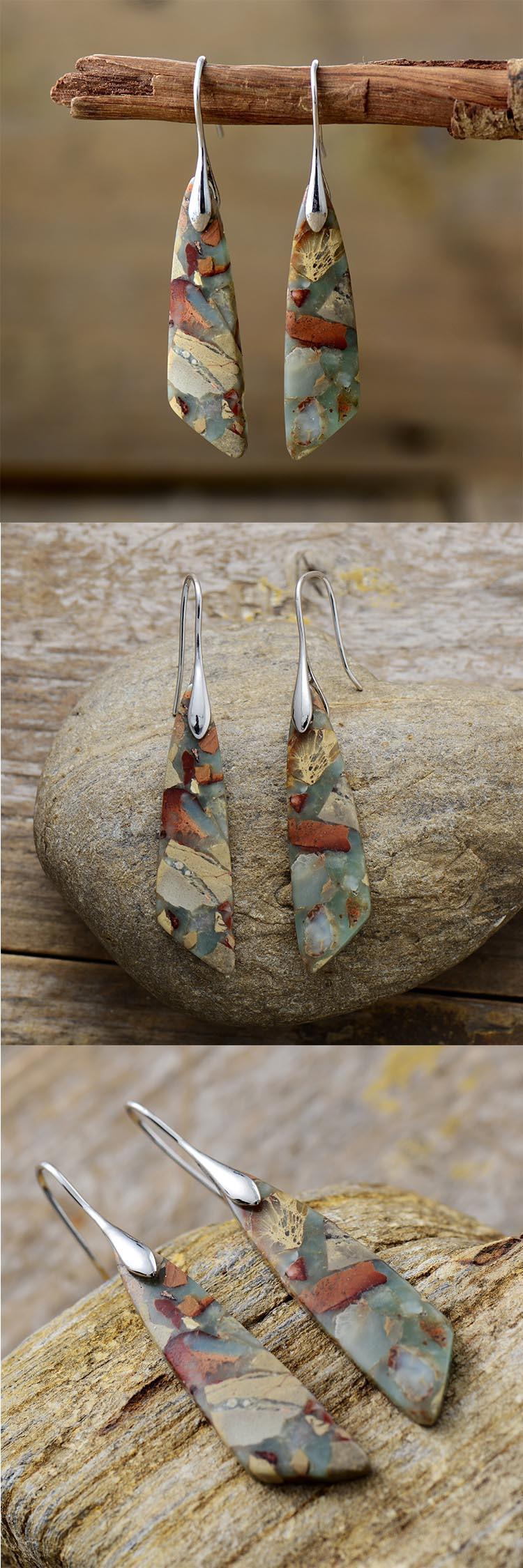 Bohemian Emperor Stone Geometric Pendant Earrings Natural Stone Jewelry