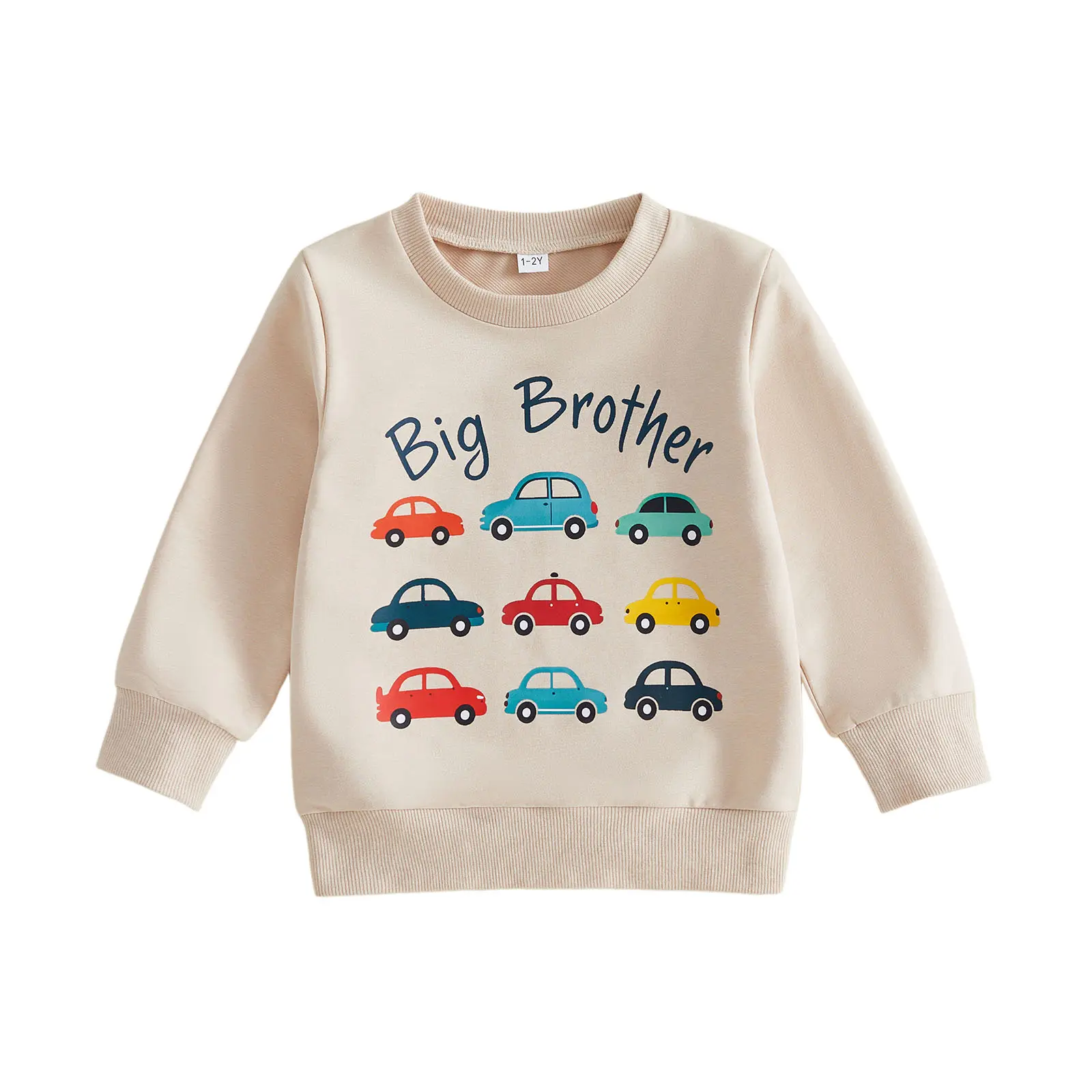 Toddler Baby Little Boys Sweatshirt Letter Car Print Long Sleeve Crewneck Pullover Tops Fall Winter 1-5 Years