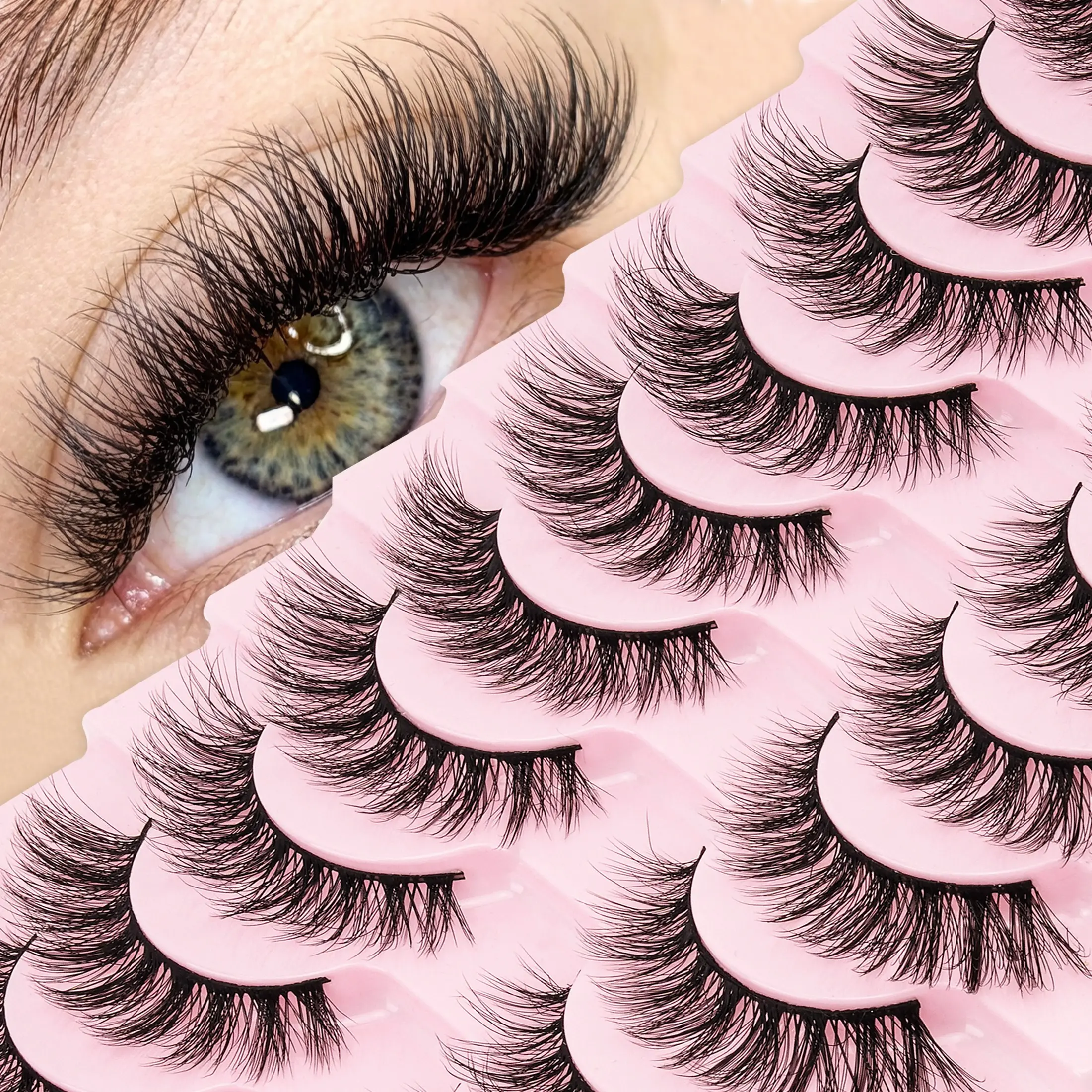 10 Pairs False Eyelashes, European Style D Curl, Dense Long Soft Fiber, Enhance Eye Makeup, Travel Selfie, Night Out, Party Lashes