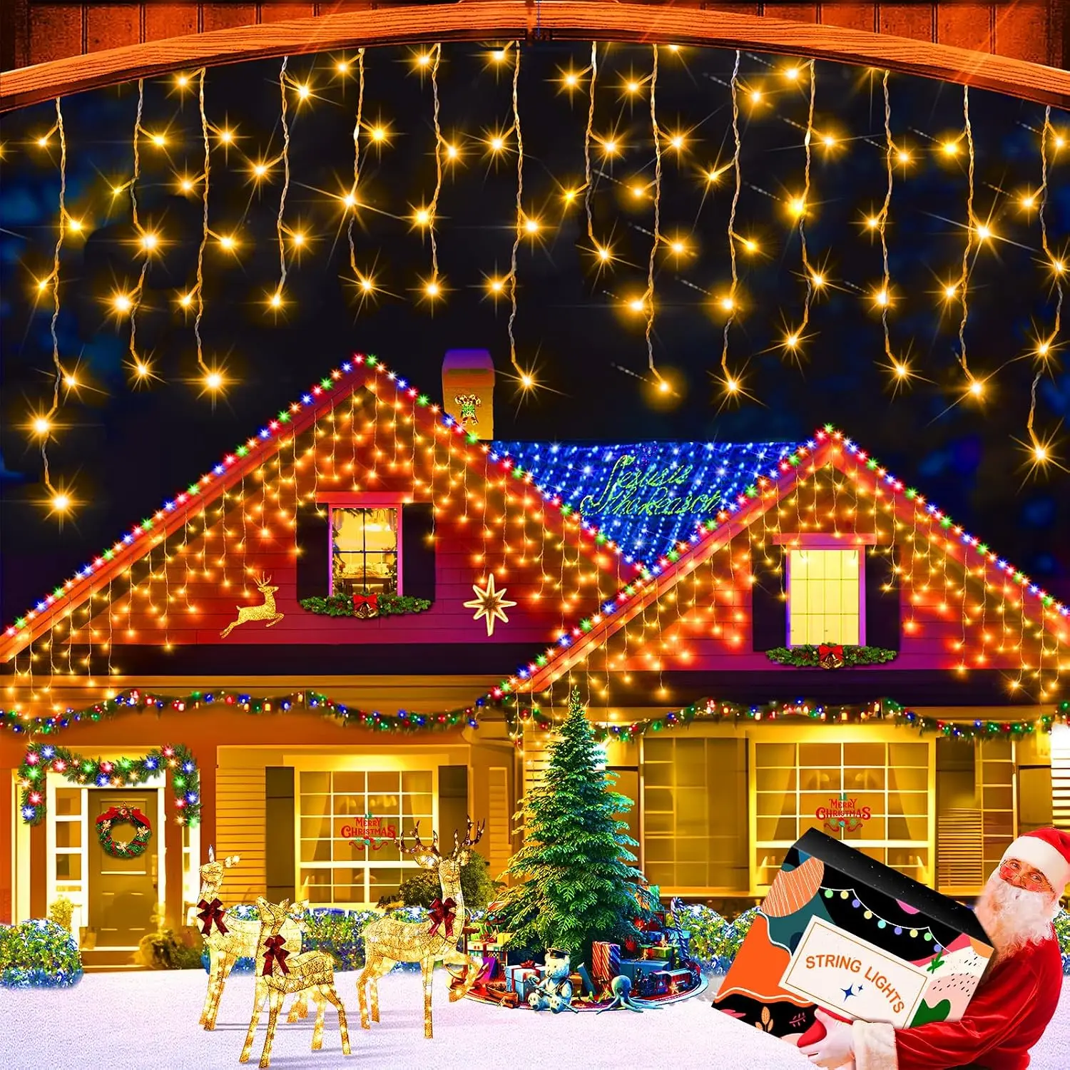 66ft Christmas Lights Decorations Outdoor, 640 LED 8 Modes Curtain Fairy Lights with 120 Drops,Plug in  Timer Memory Function for Christmas Holiday Wedding Party Decor(Warm White)