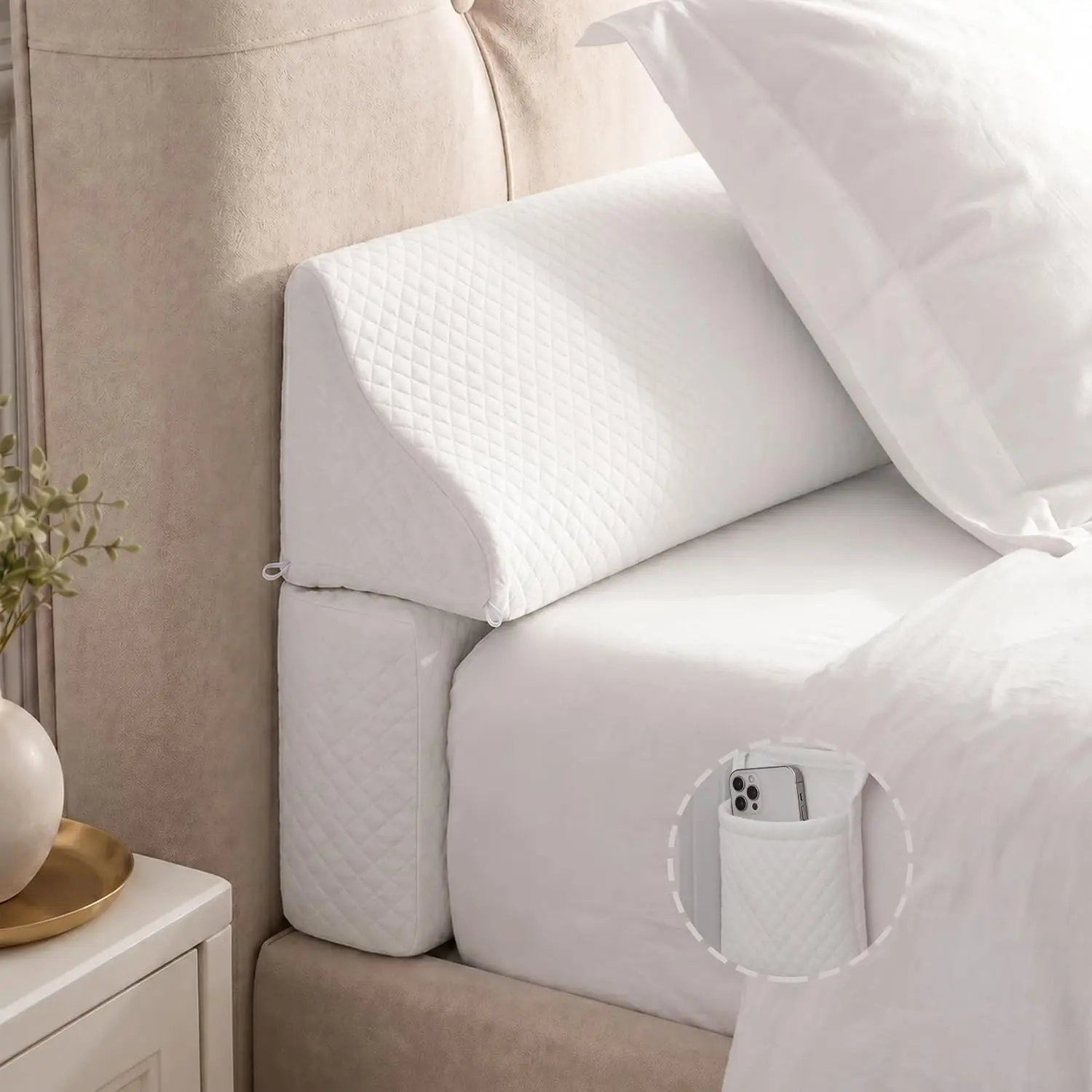 Bed Wedge Gap Filler, Wedge Pillow for Headboard Gap, King Size Foldable Mattress Gap Filler Close The Gap (0–7") Between Headboard and Mattress, Bed Crack Pillow, White, 76"x10"x6"