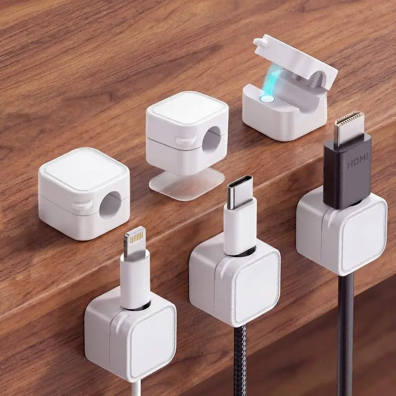 6 Pack Magnetic Cable Clips, Adhesive Cord Holder for Home Office,6 Pack Cable Holder, Nightstand Organizer, Under Desk Magnetic Clip Management, Wire Organizers for Cords