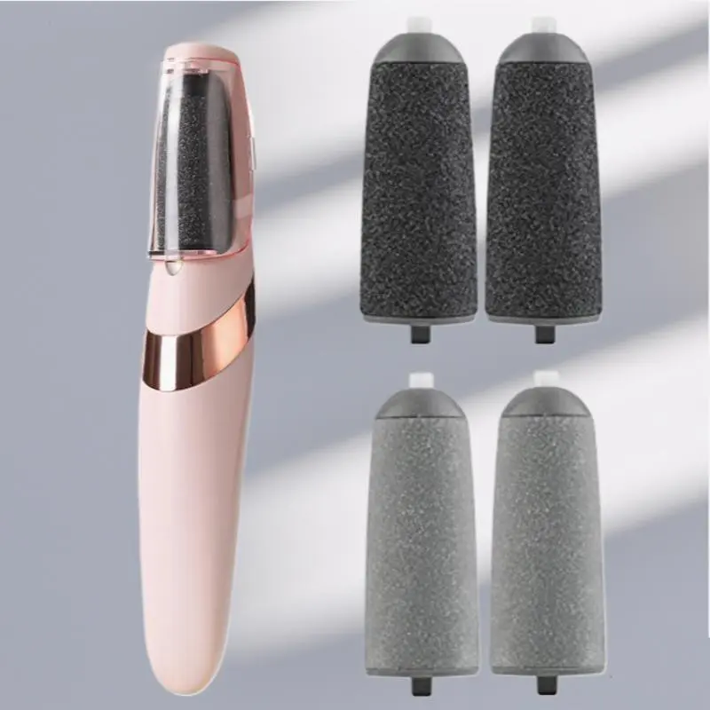 Rechargeable electric foot callus remover with multiple replacement rollers gently buffs away dead skin, cracked heels, and hard calluses for smooth, soft feet at home — suitable for men and women, Cordless Pedicure Machine, Pedicure Tool