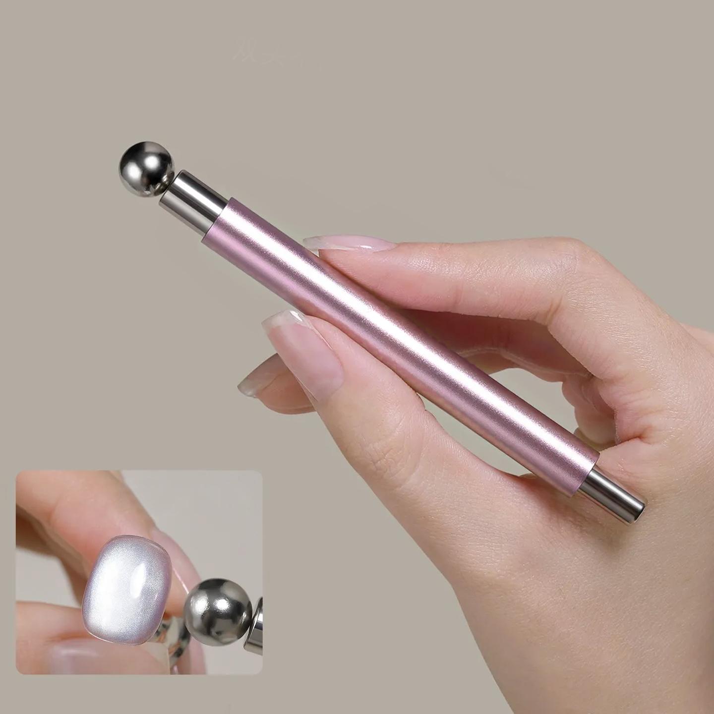 2025 Glass Bead Cat Eye Nail Art Magnet Rod, Large Double-Head Round Steel Bead Magnet, Multi-Function Magnetic Stone Nail Polish Tool for Nail Salon, Professional Nail Art Tool, Nail Art Manicure